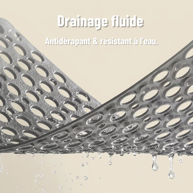Tapis de Douche Antidérapant Perforé Gris — Sécurité et Évacuation Rapide
