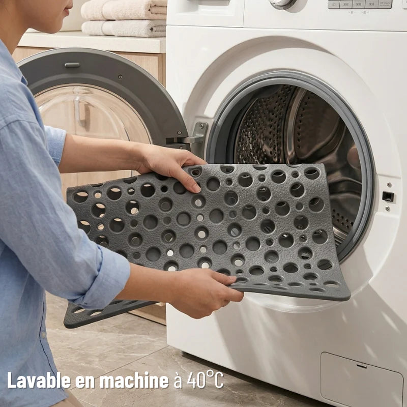 Tapis de Douche Antidérapant Perforé Gris — Sécurité et Évacuation Rapide