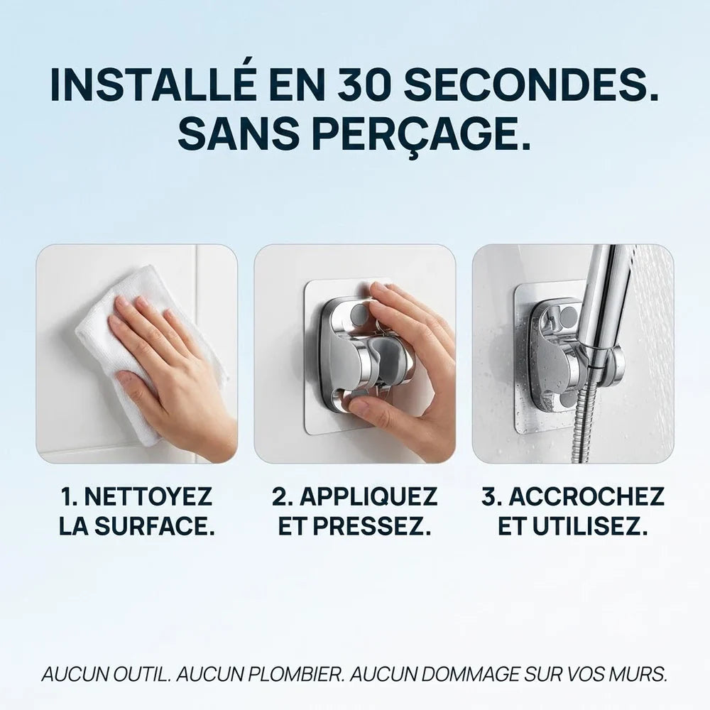 Support de Douchette Auto-Adhésif Chromé — Sans Perçage