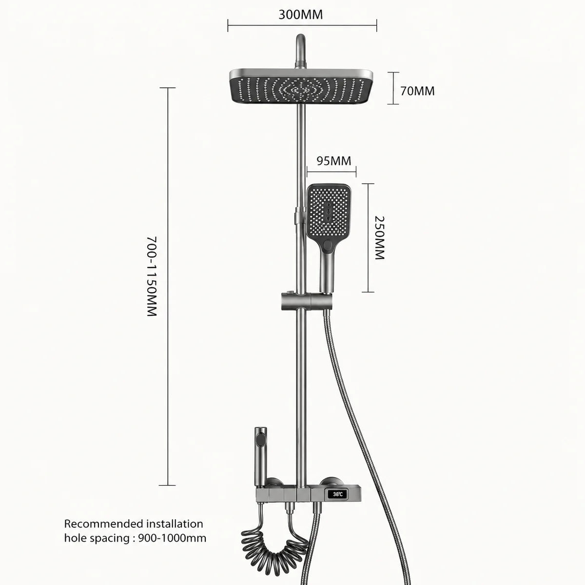 Colonne de Douche Thermostatique Noire — Douchette à Main et écran digital | TURKU