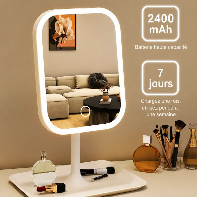 Miroir Maquillage LED Tricolore Tactile Rechargeable AROSA — Rotation 360°