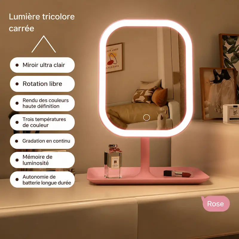 Miroir Maquillage LED Tricolore Tactile Rechargeable AROSA — Rotation 360°