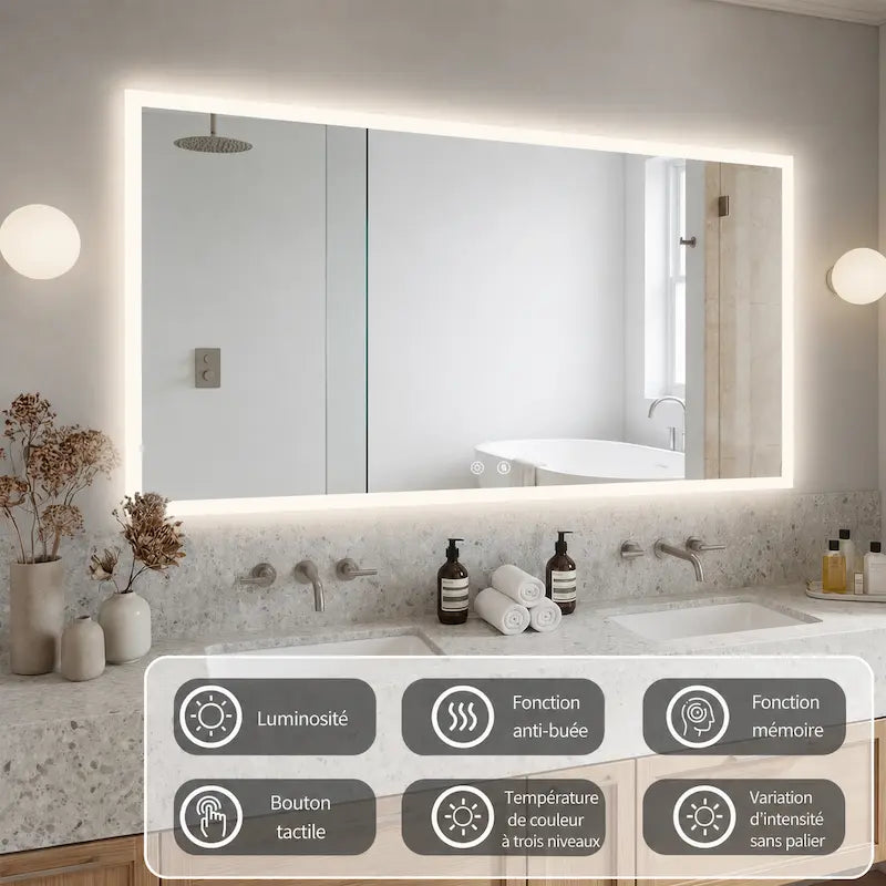 Miroir Rectangulaire LED — 3 Couleurs, Luminosité Réglable | HALLSTATT