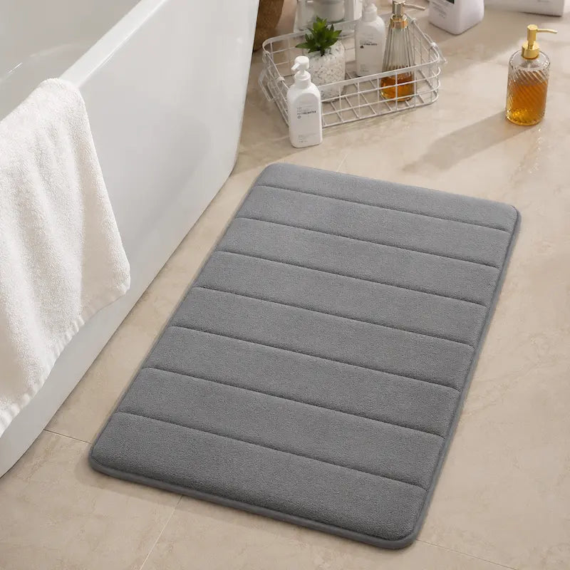 Tapis de Bain Absorbant Gris — Confort Moelleux Antidérapant