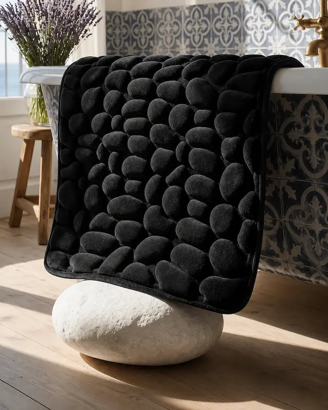 Tapis de Bain Galets Antidérapant – Effet Massant 3D Noir | 40x60cm