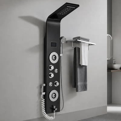 Colonne de Douche Hydromassante Noir — Écran LED, Jets & Porte-Serviette | ARNHEM