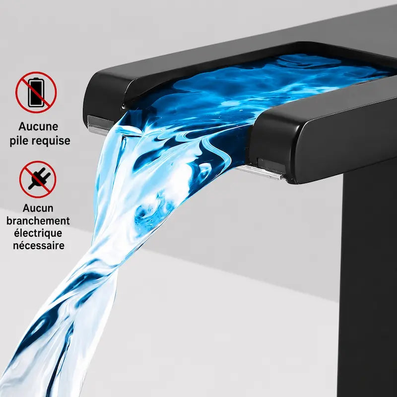 Robinet Cascade LED Noir avec Indicateur de Température | PUEBLA