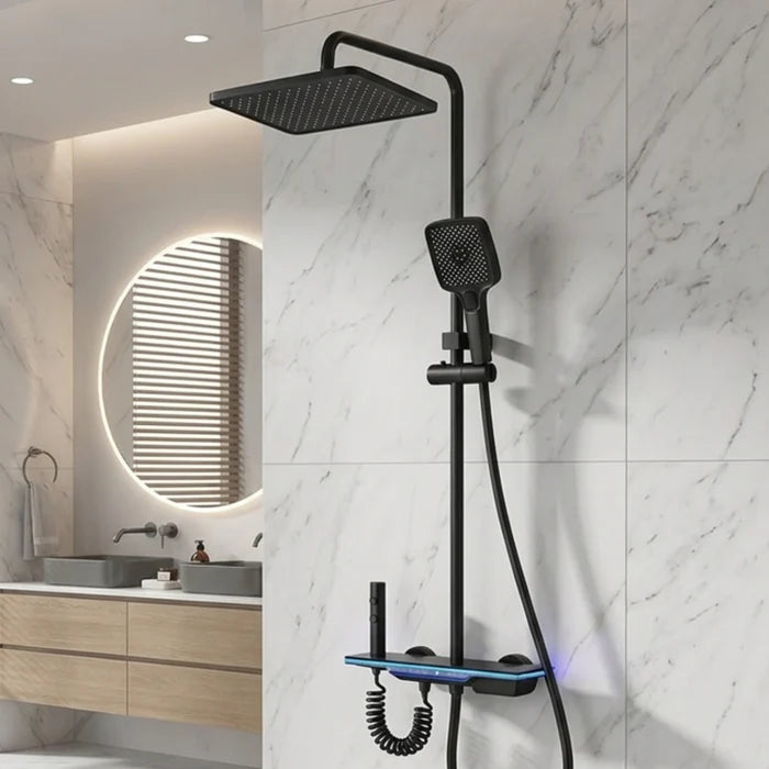 Colonne de Douche Thermostatique Noir — Écran LED, Pluie & Douchette | DALARNA