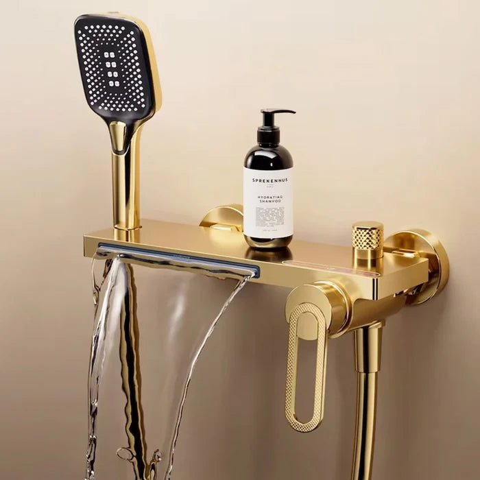Robinet de Baignoire Effet Cascade Doré avec Douchette | INARI