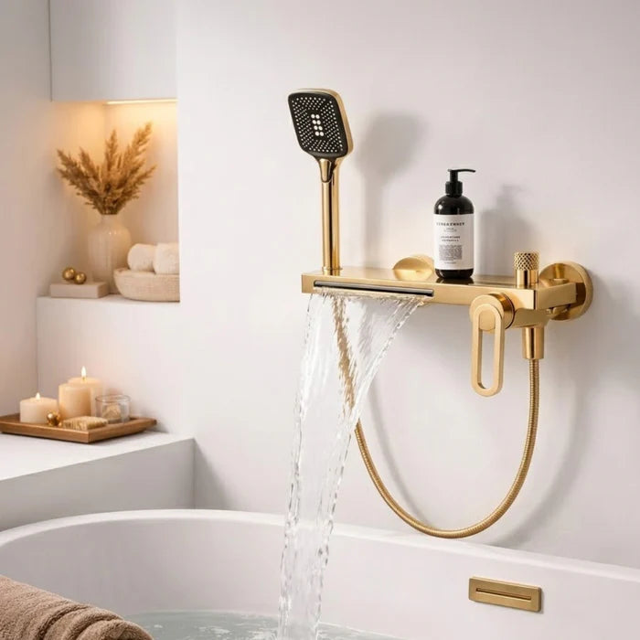 Robinet de Baignoire Effet Cascade Doré avec Douchette | INARI