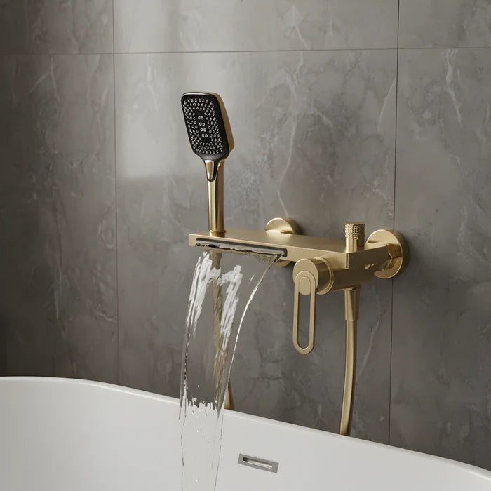 Robinet de Baignoire Effet Cascade Doré avec Douchette | INARI