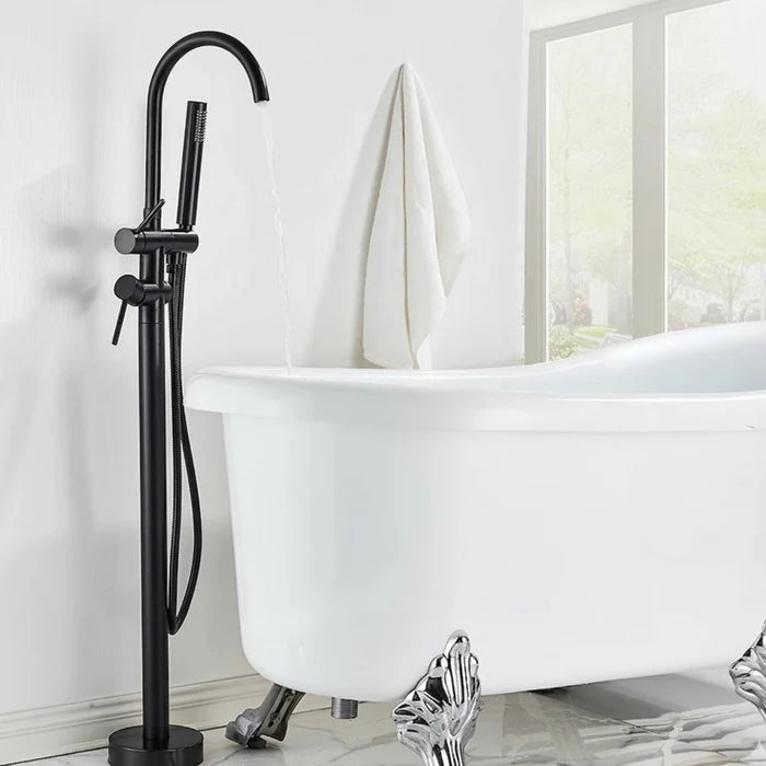Robinet de Baignoire sur Pied avec Douchette à Main — Noir Mat | KLARALVEN