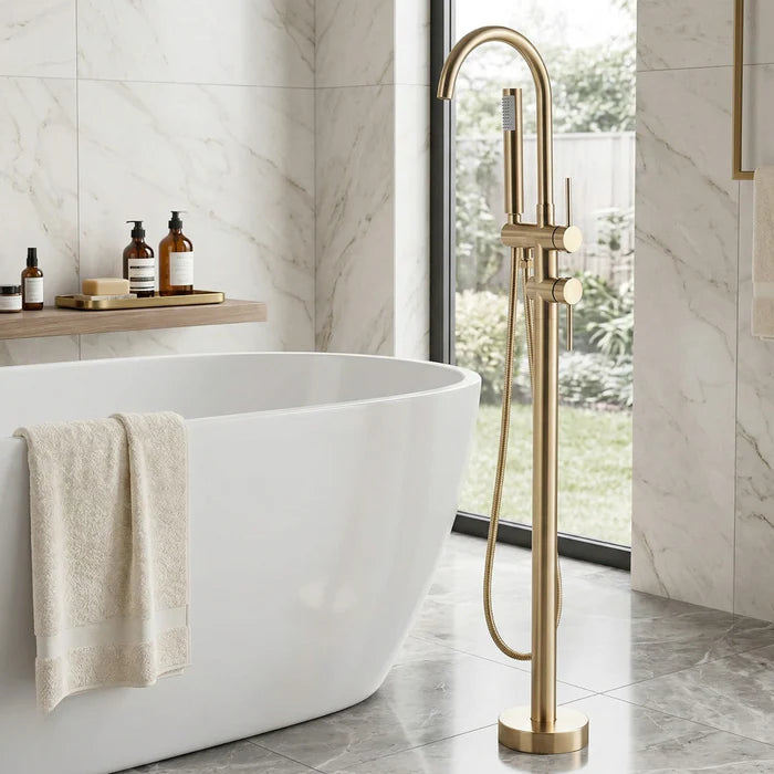 Robinet de Baignoire sur Pied avec Douchette à Main — Noir Mat | KLARALVEN