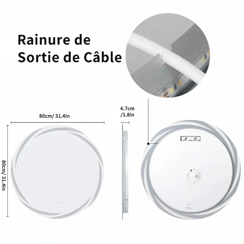 Miroir Rond LED Anti-Buée Tactile — Design Moderne | SIBIU