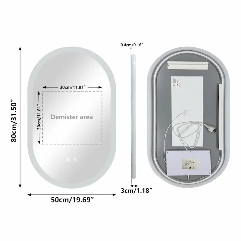 Miroir Ovale LED  — 3 Couleurs, Anti-Buée, Mémoire | TBILISSI