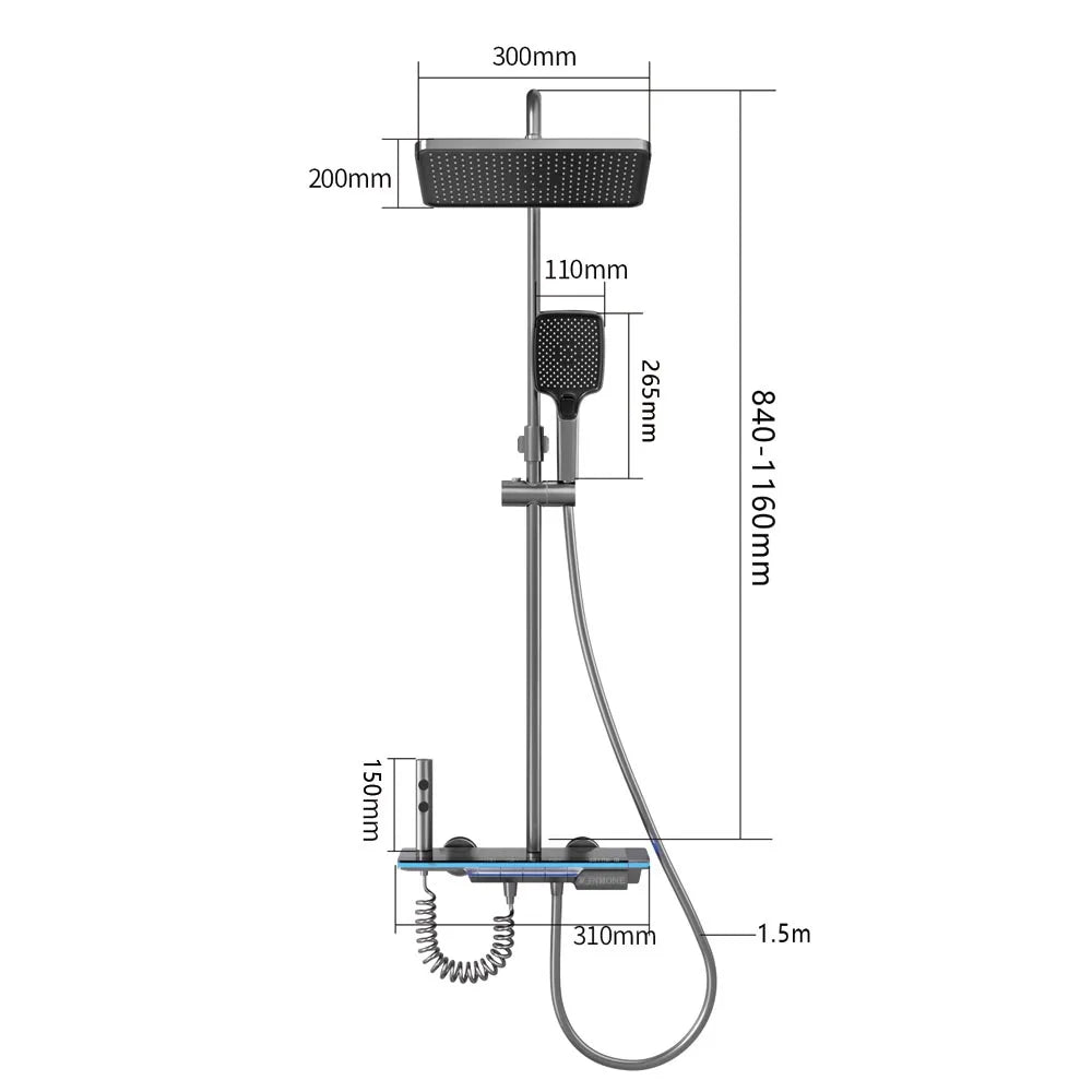 Colonne de Douche Thermostatique Noir — Écran LED, Pluie & Douchette | DALARNA