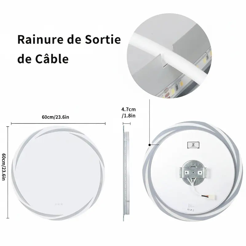 Miroir Rond LED Anti-Buée Tactile — Design Moderne | SIBIU