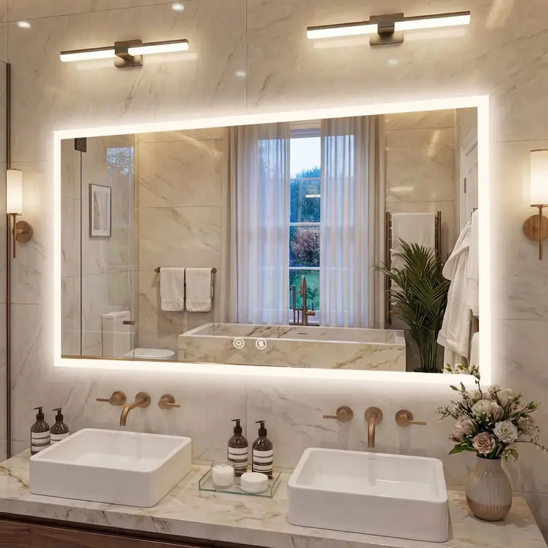 Miroir Rectangulaire LED — 3 Couleurs, Luminosité Réglable | HALLSTATT