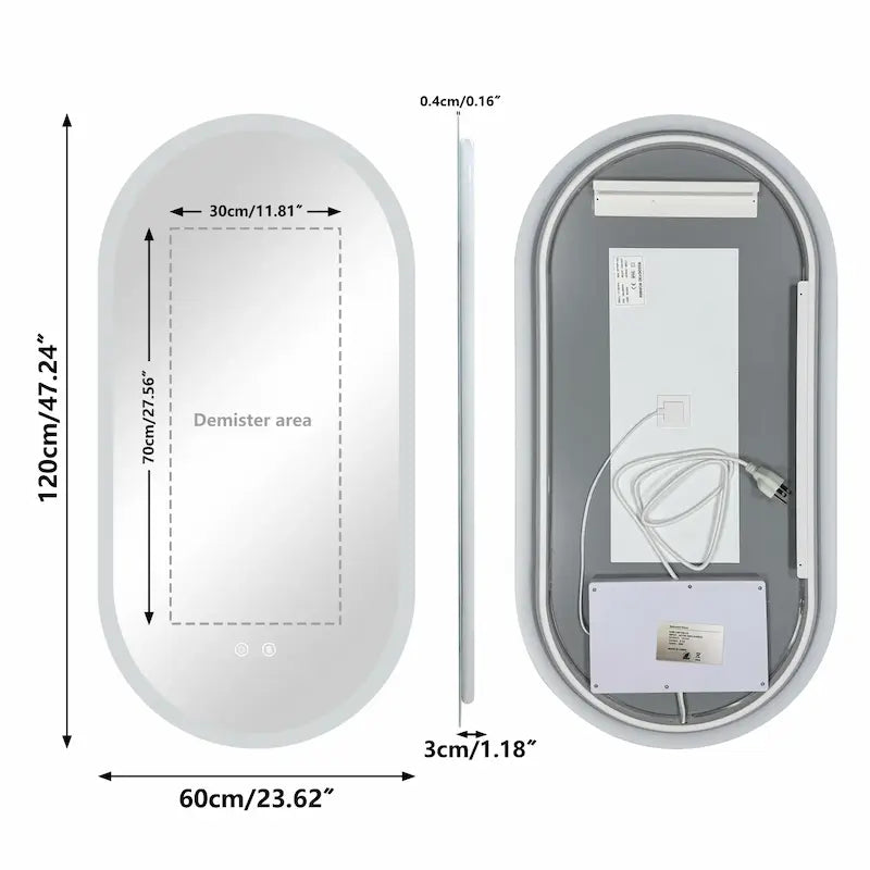 Miroir Ovale LED  — 3 Couleurs, Anti-Buée, Mémoire | TBILISSI