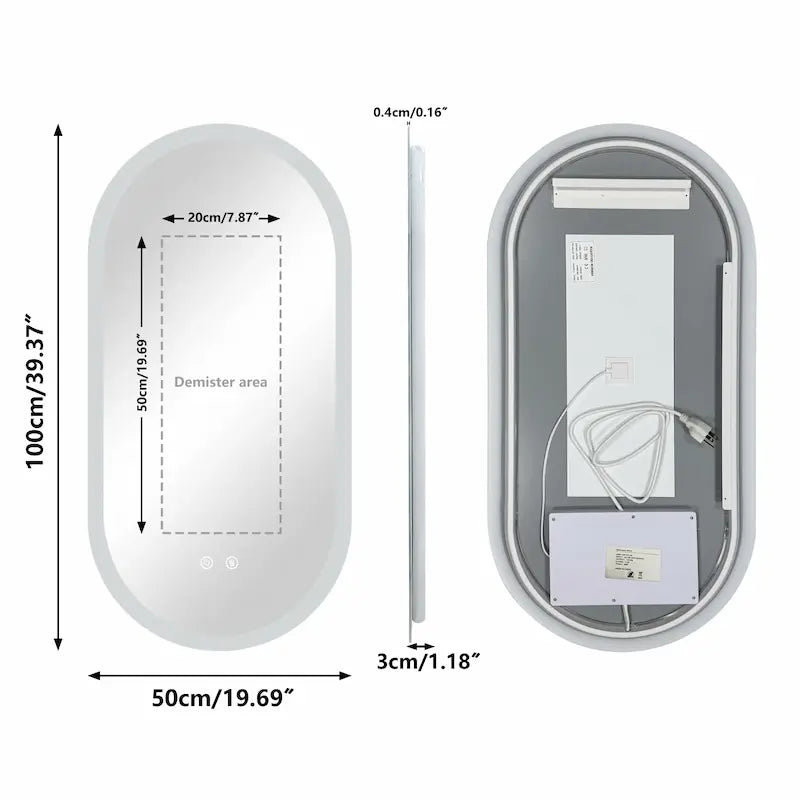 Miroir Ovale LED  — 3 Couleurs, Anti-Buée, Mémoire | TBILISSI