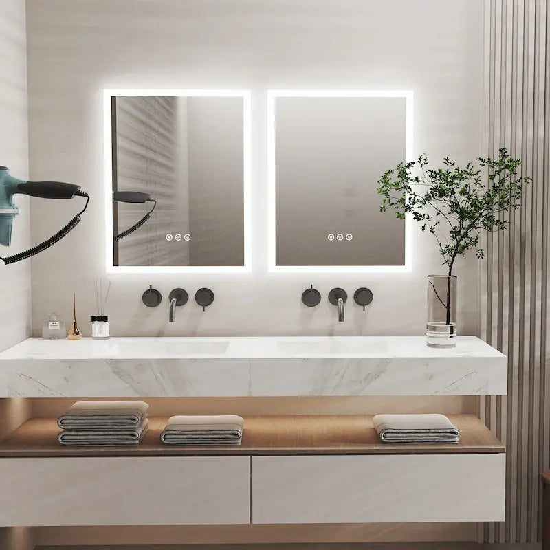 Miroir Rectangulaire LED 50x40cm — 3 Couleurs, Horizontal/Vertical | COMALA