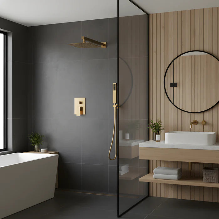Douche Pluie Encastrée avec Douchette à Main  — Design Doré | SKOGAR