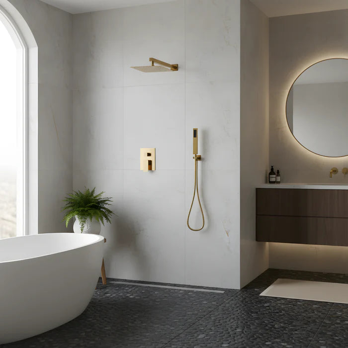 Douche Pluie Encastrée avec Douchette à Main  — Design Doré | SKOGAR