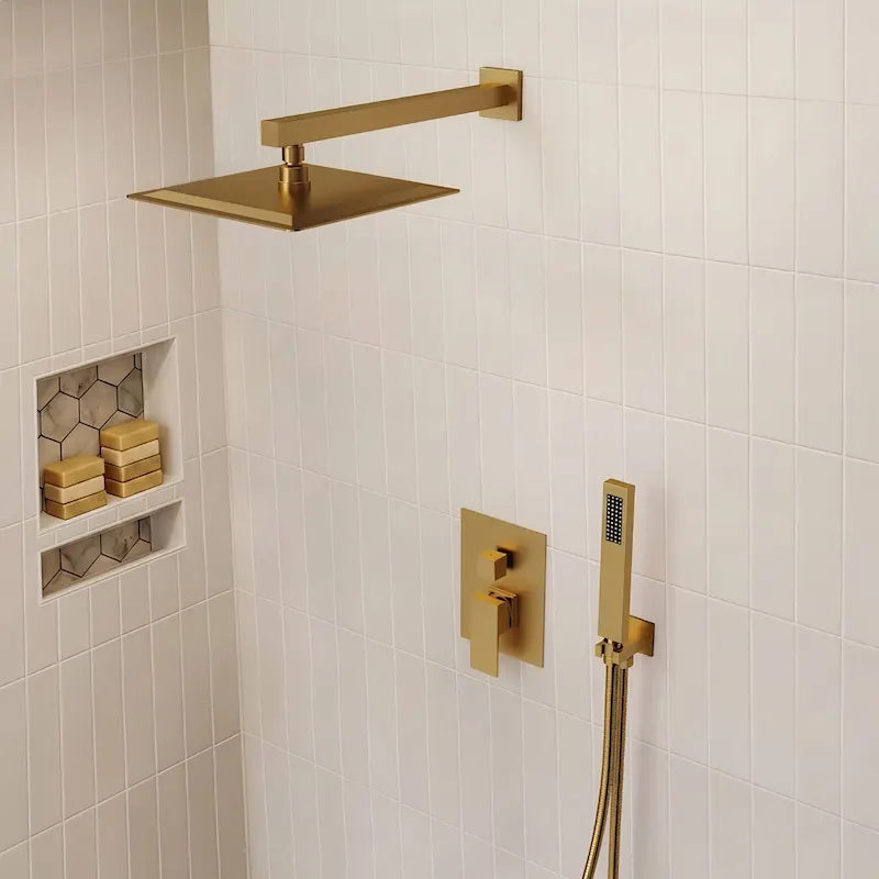 Douche Pluie Encastrée avec Douchette à Main  — Design Doré | SKOGAR