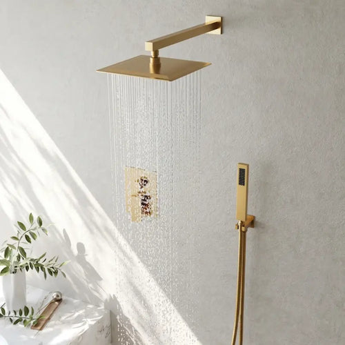 Douche Pluie Encastrée avec Douchette à Main  — Design Doré | SKOGAR