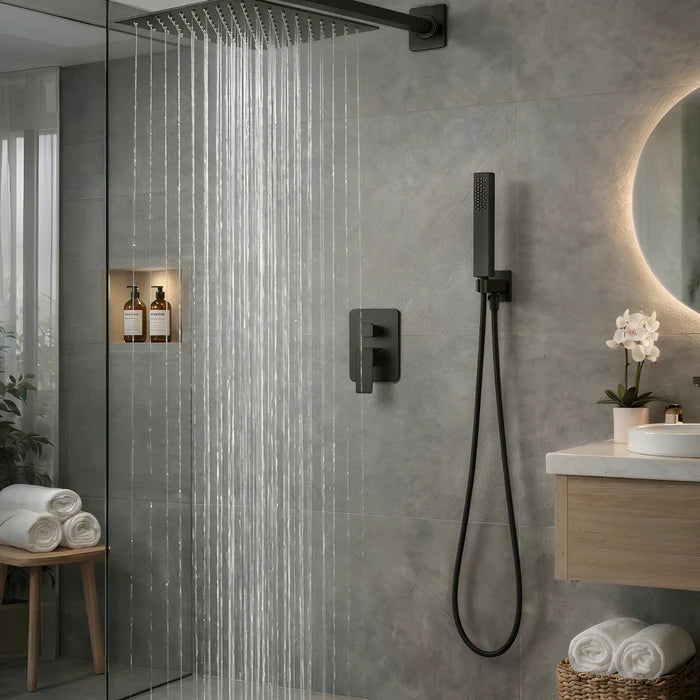 Ensemble de Douche Pluie Encastré Noir avec Douchette à Main | VATTERN