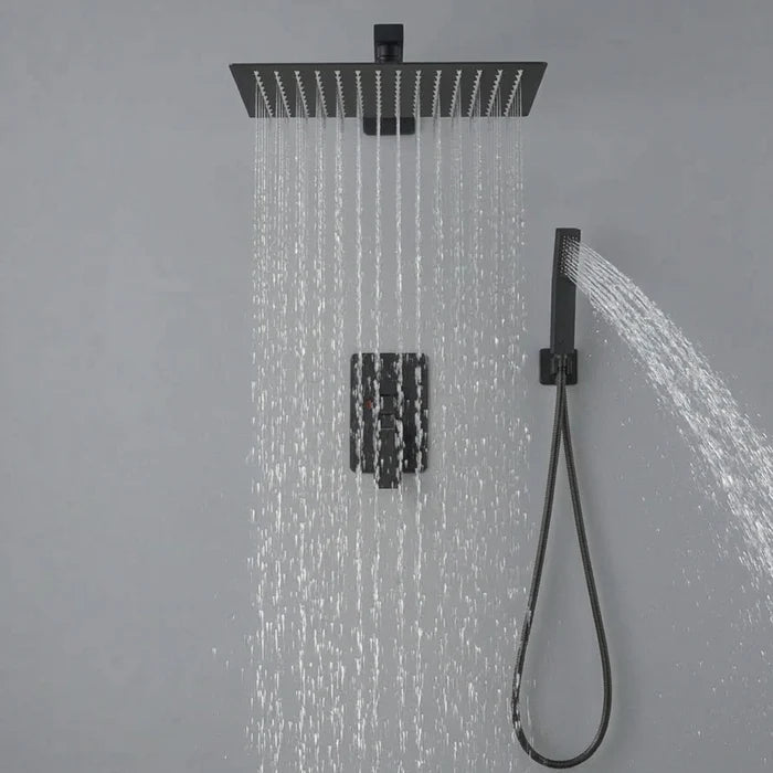 Ensemble de Douche Pluie Encastré Noir avec Douchette à Main | VATTERN