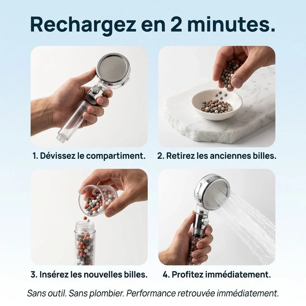 Pommeau de Douche Filtrant, Économique et Anti Calcaire  — 3 Modes, Stop Eau | ERFURT