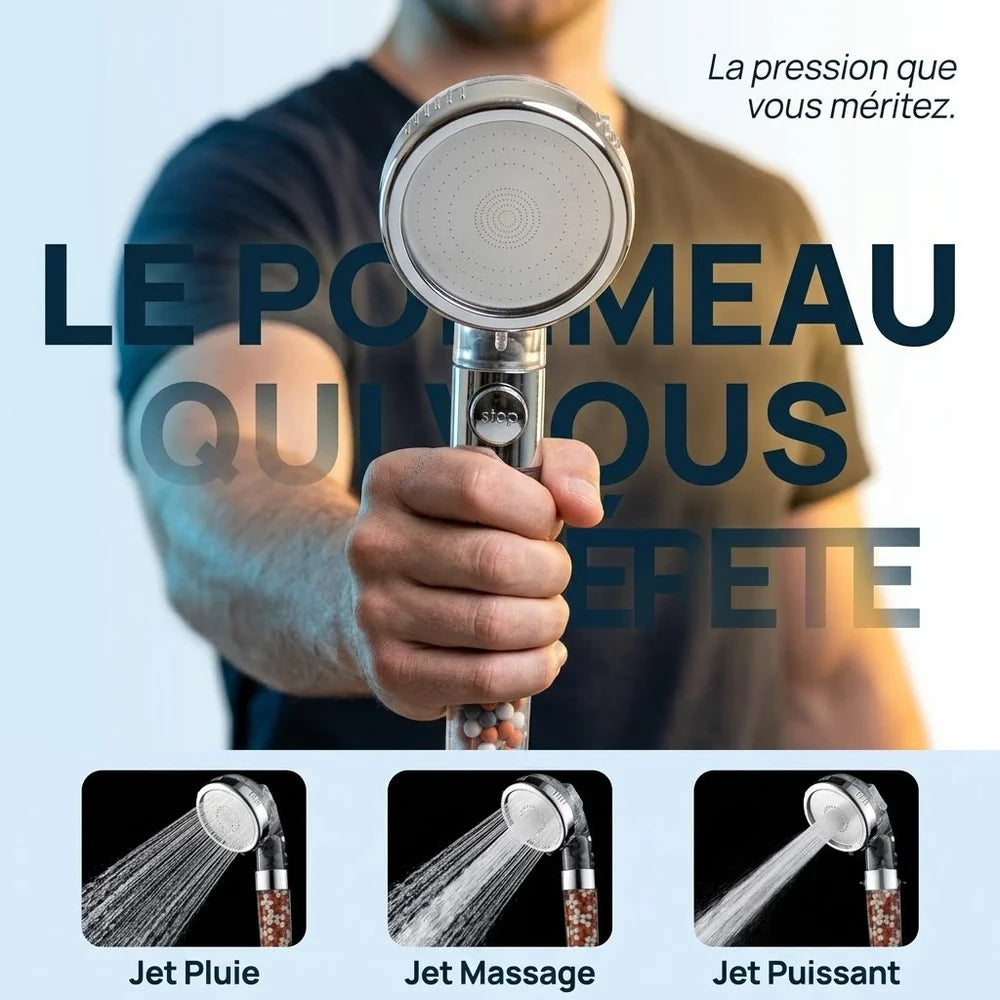 Pommeau de Douche Filtrant, Économique et Anti Calcaire  — 3 Modes, Stop Eau | ERFURT