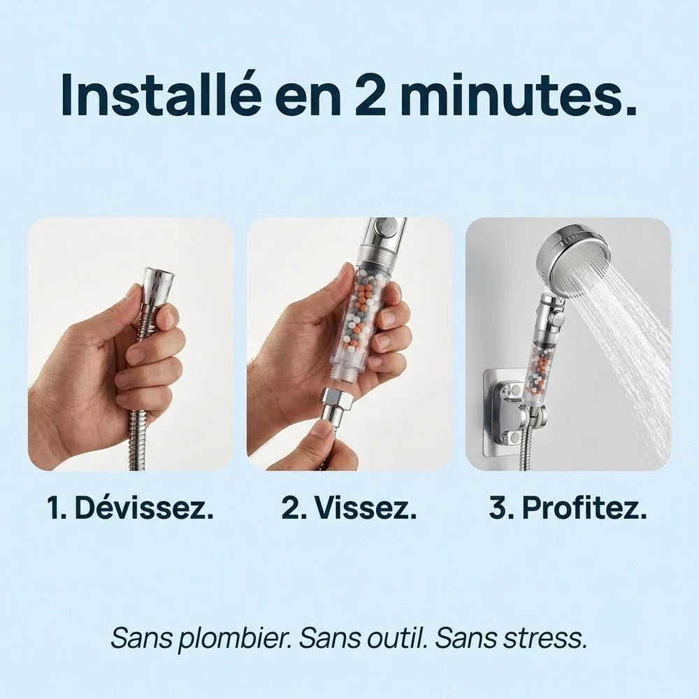 Pommeau de Douche Filtrant, Économique et Anti Calcaire  — 3 Modes, Stop Eau | ERFURT