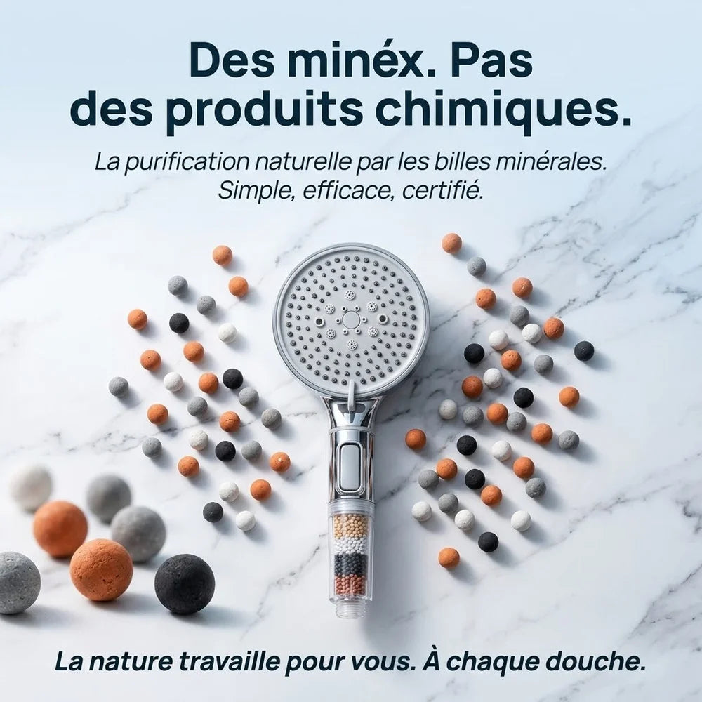 Pommeau de Douche Filtrant, Économique et Anti Calcaire — 5 Modes, Billes Minérales  | ERFURT