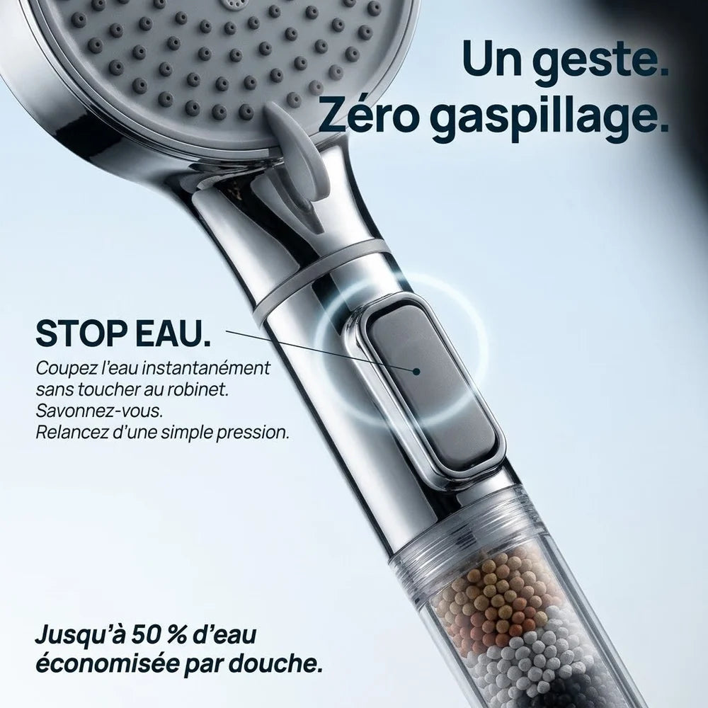 Pommeau de Douche Filtrant, Économique et Anti Calcaire — 5 Modes, Billes Minérales  | ERFURT