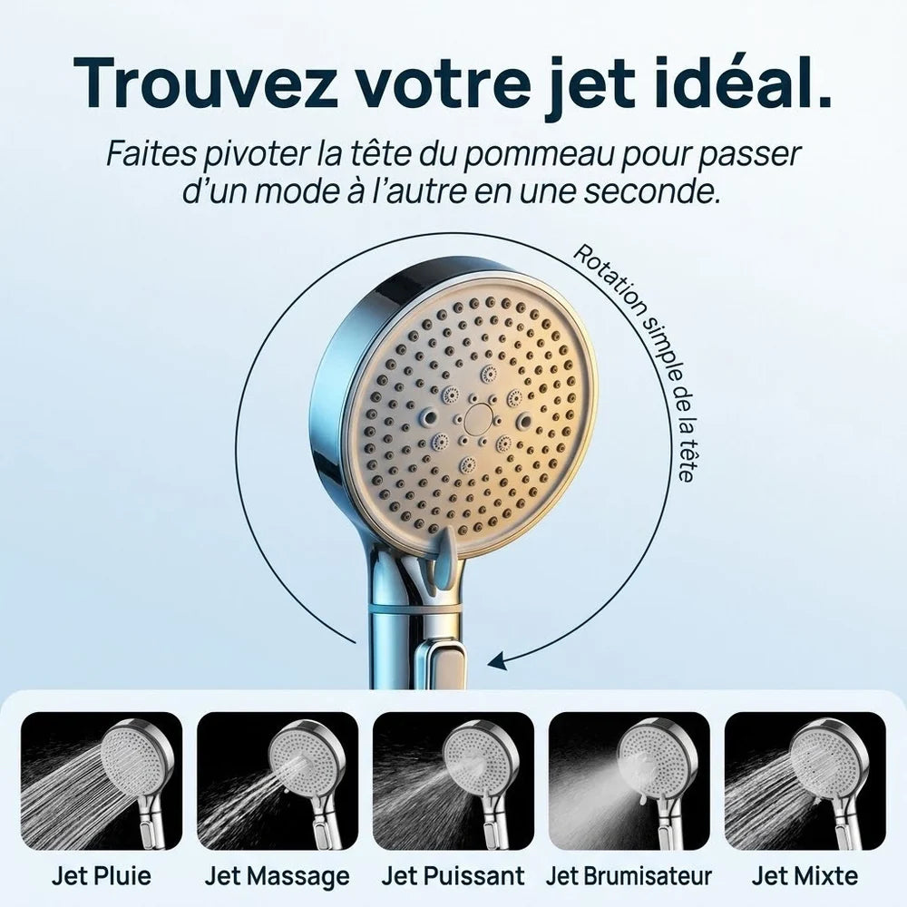 Pommeau de Douche Filtrant, Économique et Anti Calcaire — 5 Modes, Billes Minérales  | ERFURT