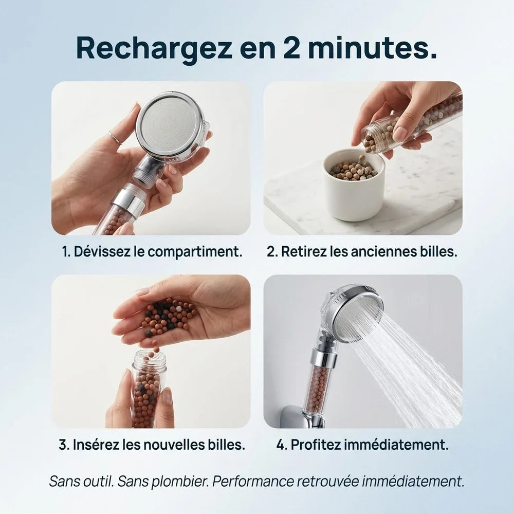 Pommeau de Douche Filtrant et Anticalcaire — Billes Minérales, 3 Modes | ERFURT