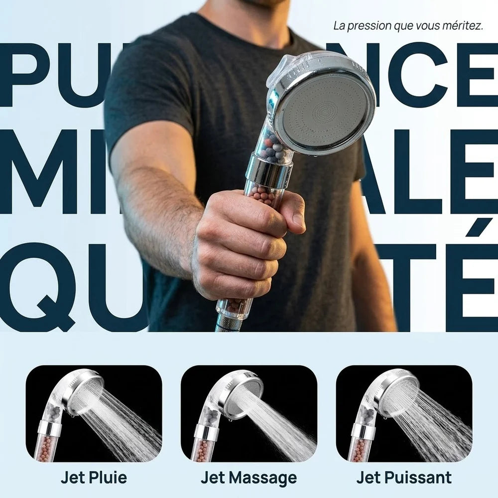 Pommeau de Douche Filtrant et Anticalcaire — Billes Minérales, 3 Modes | ERFURT