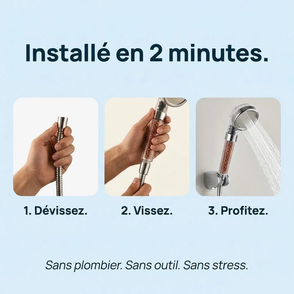 Pommeau de Douche Filtrant et Anticalcaire — Billes Minérales, 3 Modes | ERFURT