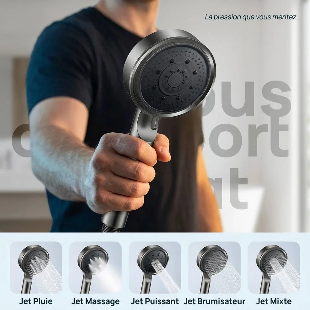 Pommeau de Douche Haute Pression Noir 5 Modes | ZWOLLE
