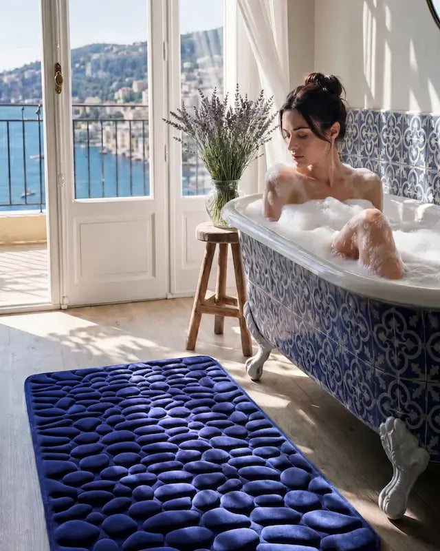 Tapis de Bain Galets Antidérapant – Effet Massant 3D Bleu | 40x60cm
