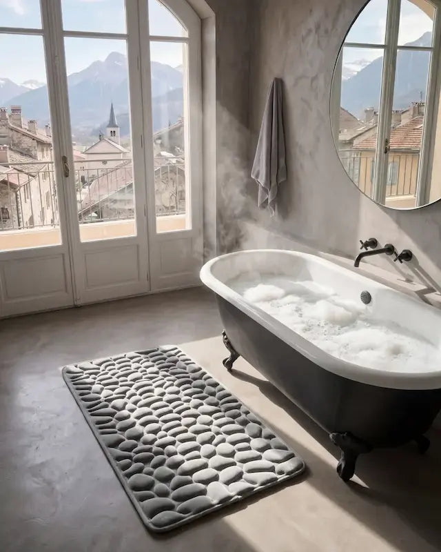 Tapis de Bain Galets Antidérapant – Effet Massant 3D Gris | 40x60cm