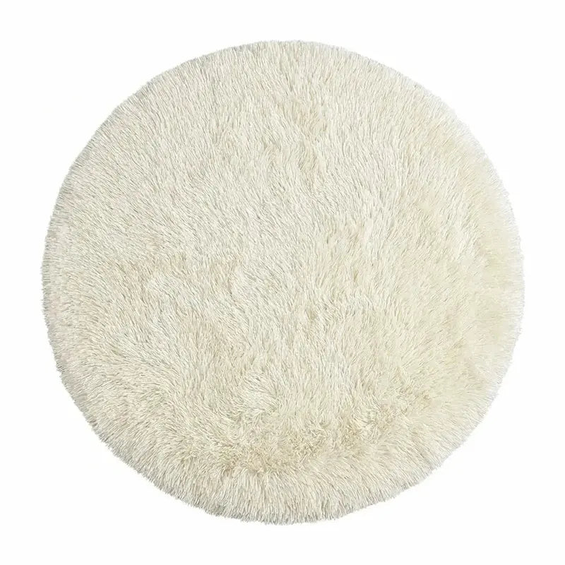 Tapis de Bain Rond Moelleux Antidérapant – Blanc, Effet Fourrure