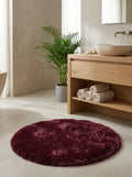Tapis de Bain Rond Moelleux Antidérapant – Bordeaux, Effet Fourrure