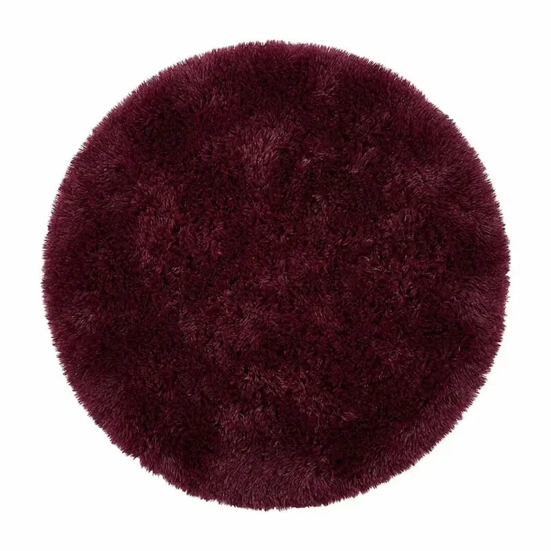 Tapis de Bain Rond Moelleux Antidérapant – Bordeaux, Effet Fourrure