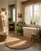 Tapis de Bain Rond Moelleux Antidérapant – Camel, Effet Fourrure