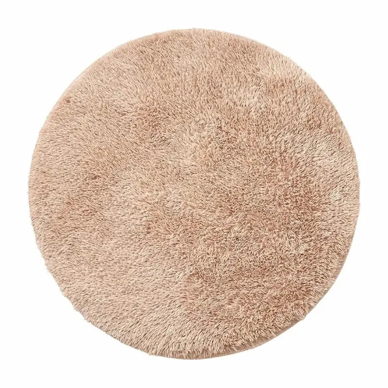 Tapis de Bain Rond Moelleux Antidérapant – Camel, Effet Fourrure
