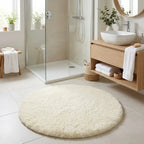 Tapis de Bain Rond Moelleux Antidérapant – Blanc, Effet Fourrure