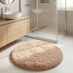 Tapis de Bain Rond Moelleux Antidérapant – Camel, Effet Fourrure